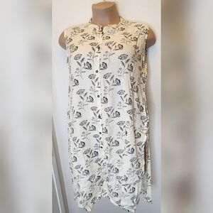 LIVA FLUID Floral Sleeveless Cream Dress Kurti